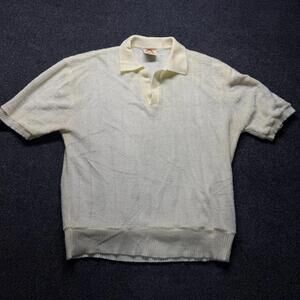 1960's 1970's Light Yellow Saturdays Acrylic Short Slv Polo Shirt XL Terry Cloth